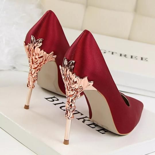 [dress_Julia Dress] - The ENSA Hak Tinggi, Elegant High Heels, Floral Heels, Beautiful Heels, Crystal Shoes, Super High Heels, Satin Pumps, Pointed Heels, Womens Wedding Shoes