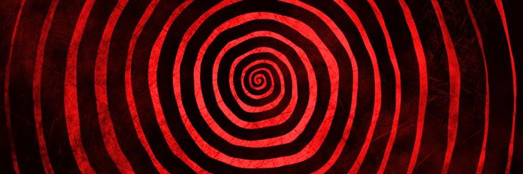 an abstract red and black background with spirals in the center, which is made up of