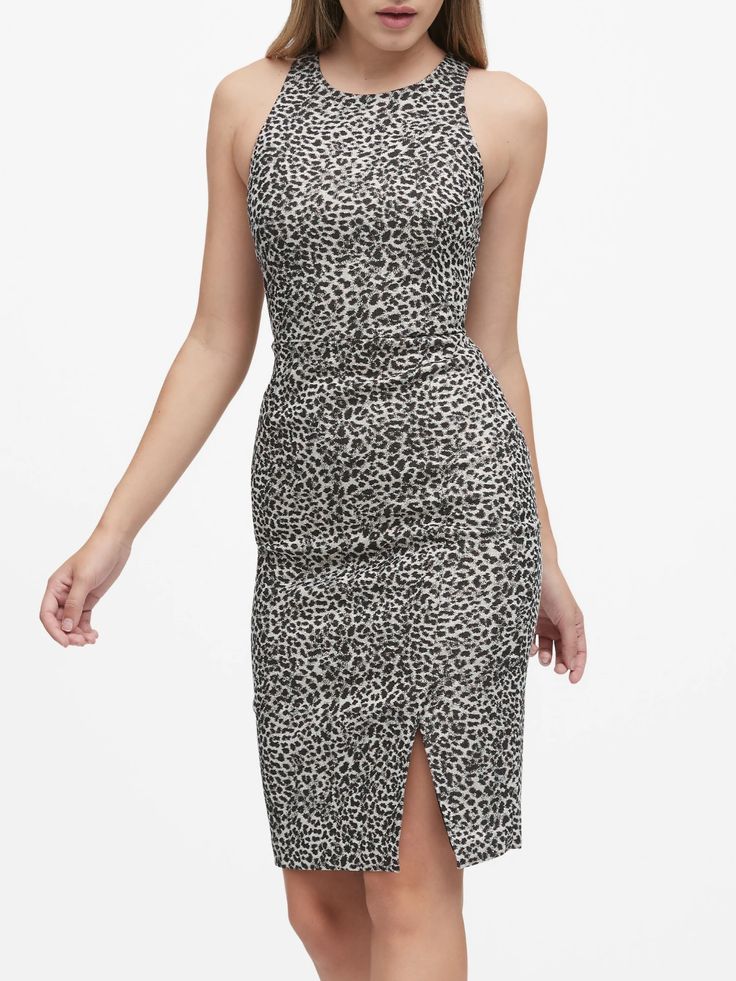 Metallic Leopard Bi-Stretch Sheath Dress | Banana Republic Banana Republic Style, Hourglass Body Shape, Crochet Sewing, Classic Style Women, Casual Work Outfits, Snakeskin Print, Banana Republic Dress, Invisible Zip, Print Style