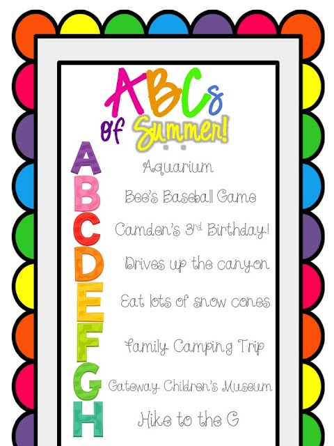 the abc's of summer birthday party poster with colorful letters and numbers on it