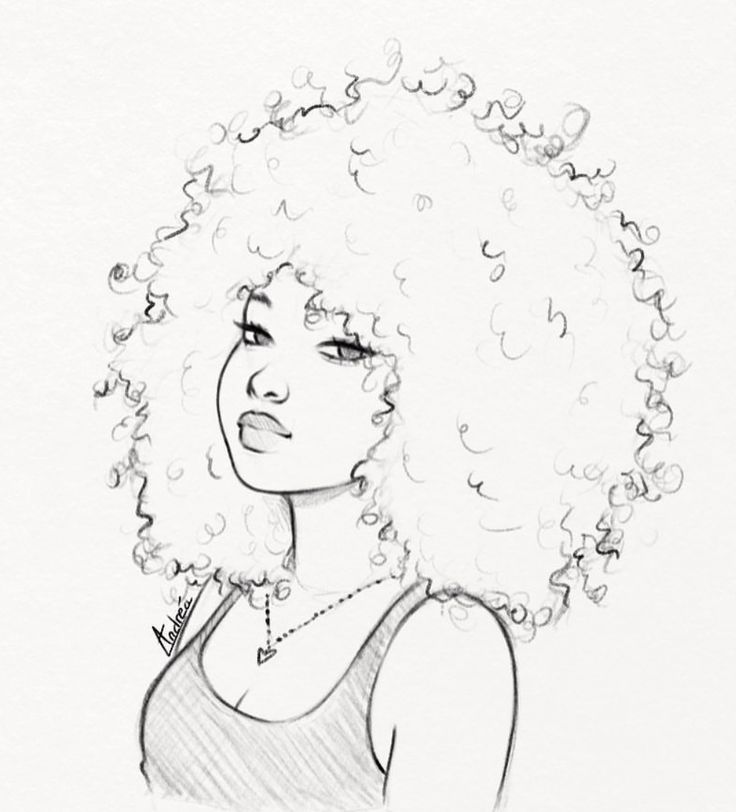 a drawing of a woman with curly hair