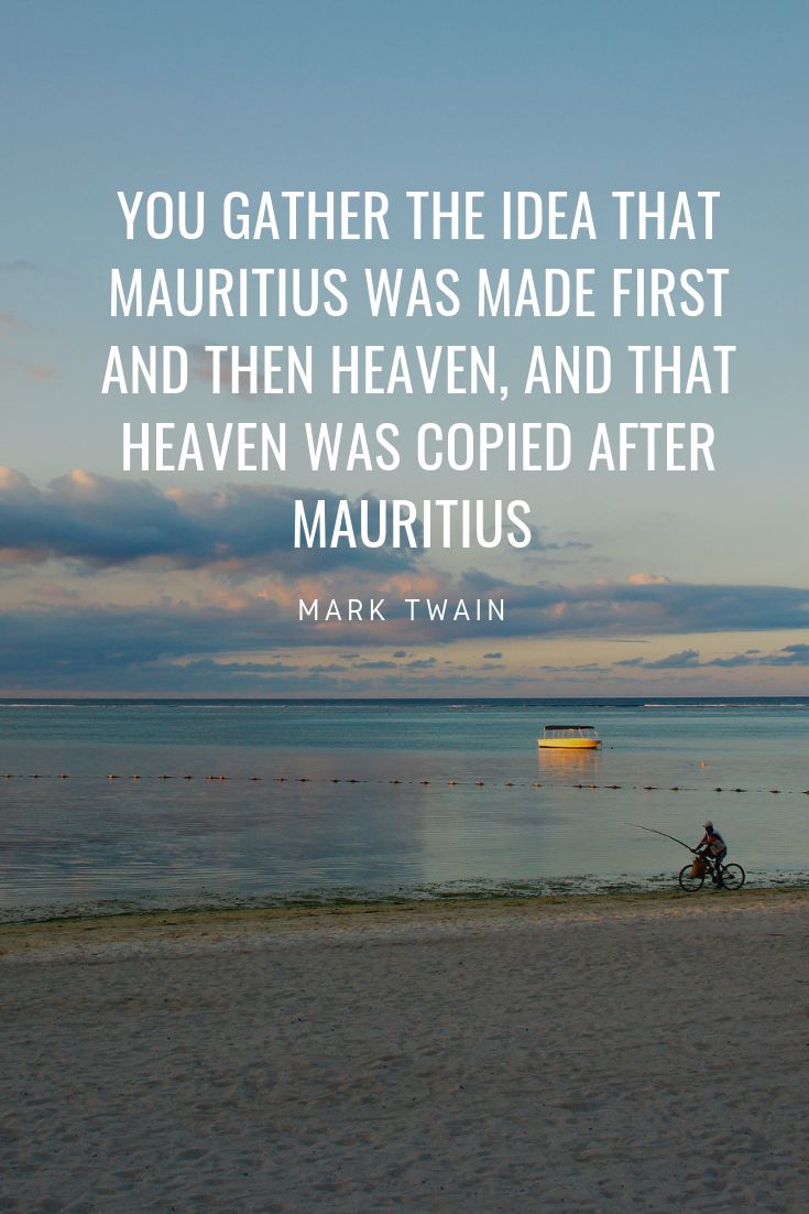 a man riding a bike on top of a beach next to the ocean with a quote from mark twain that reads, you gather the idea that maurthus was made first and then heaven