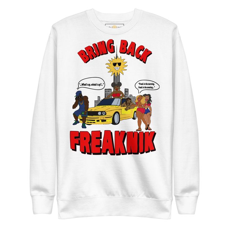 Freaknik was an annual spring break event in Atlanta, Georgia, primarily of students from historically black colleges and universities. Freaknik started in 1983 and increased in size and popularity by the 1990s. This sweatshirt is inspired from the graphic design styles of the 1990s and features some elements of official Freaknik tees. 100% cotton face 65% cotton, 35% polyester Charcoal Heather is 55% cotton, 45% polyester Fabric weight: 8.5 oz/y² (288.2 g/m²) Tightly knit 3-end fleece Side-seam Relaxed Fit Throwback Sweatshirt With Graphic Print, Throwback Graphic Print T-shirt For Fall, Throwback Long Sleeve T-shirt For Streetwear, 90s College Sweatshirt With Graphic Print, 90s Graphic Print Sweatshirt For College, 90s Graphic Print College Sweatshirt, College 90s Graphic Print Sweatshirt, 90s Graphic Print Sweatshirt For Fans, 90s Style Graphic Print Sweatshirt For Fans