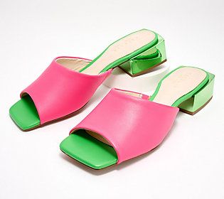 Give your everyday style a boost with these leather block-heel sandals. From Cecelia New York. Pink Sandals Heels, Colorful Shoes, Heeled Sandal, Leather Block Heels, Block Heels Sandal, Thong Sandals, Heeled Sandals, Heel Sandals, Green Fashion