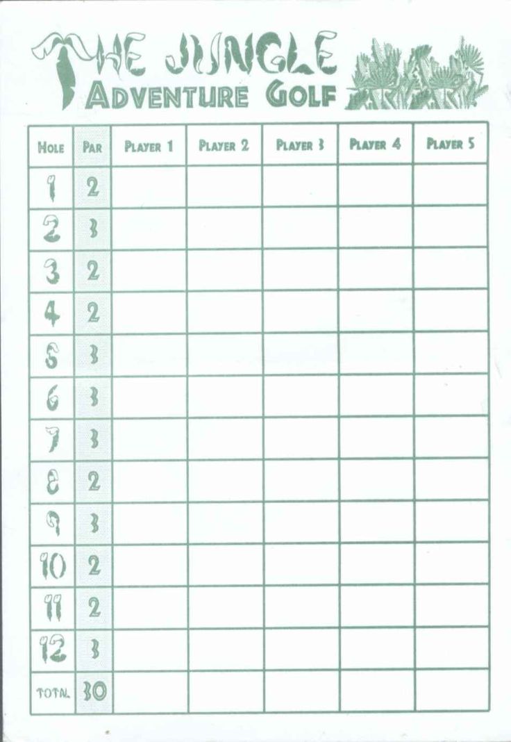 the jungle adventure golf game is shown in this printable form, with numbers and times