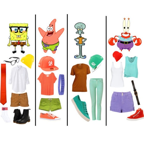 an assortment of clothes and accessories for spongebob