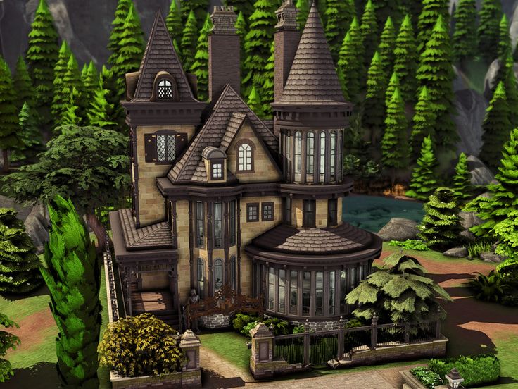 Sims 4 Family Witch House, Sims 4 Witch Mansion, Sims 4 Houses Victorian, Sims Gothic House, Sims 4 Witch House Floor Plans, Glimmerbrook House Sims 4, Sims 4 Outside Decor, Sims 4 Goth House, Sims 4 Houses Cottages