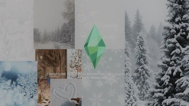 a collage of snow covered pine trees and evergreens with the eos logo on it