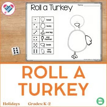 roll a turkey game with two dices on the side and an image of a turkey