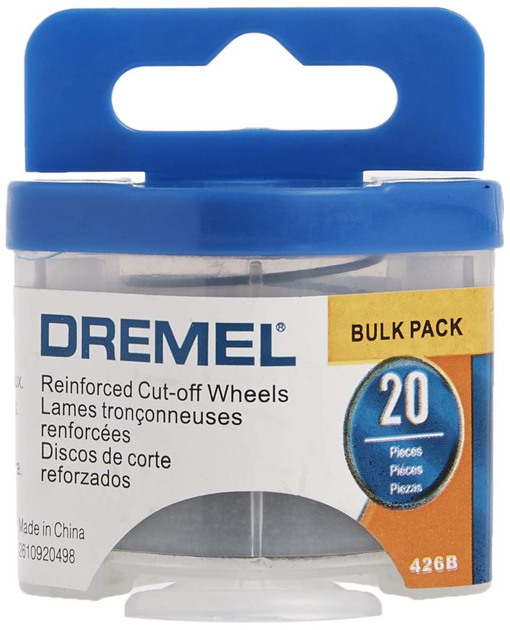 the packaging for dremel's cut - off wheels is shown in blue