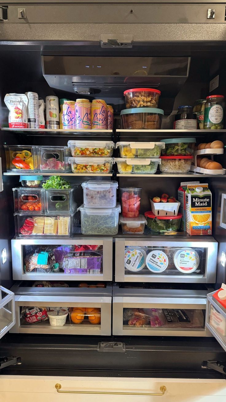 an open refrigerator filled with lots of food