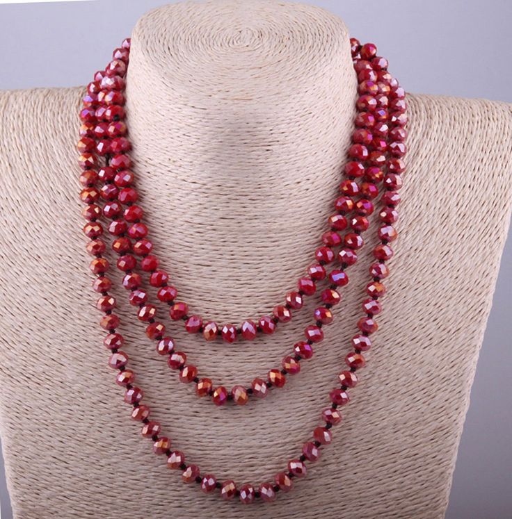 Boho style glass bead long necklace. This necklace is dark red in color. Cherry Necklace, Fashion Bohemian, Chain Fashion, Ring Sale, Dark Wear, Red Crystals, Glass Crystal, Glass Bead, Earring Necklace