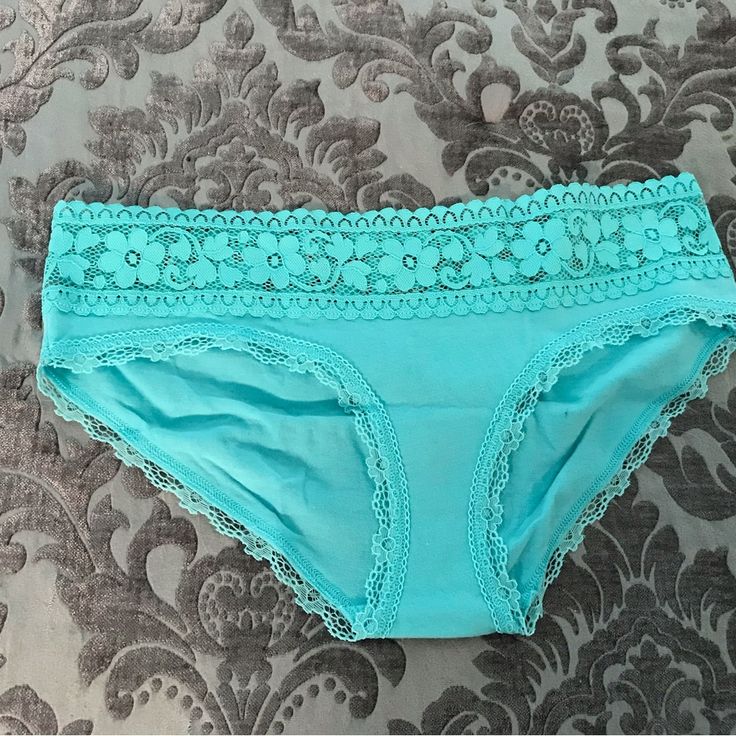 Aqua Blue Cotton With Lace Top And Edges, Never Worn Victoria's Secret Light Blue Bottoms For Summer, Fitted Blue Bottoms With Lace Trim, Victoria's Secret Blue Cotton Bottoms, Victoria's Secret Blue Bottoms For Summer, Victoria's Secret Blue Summer Bottoms, Light Blue Lace Trim Bottoms For Summer, Light Blue Bottoms With Lace Trim For Summer, Blue Seamless Short Bottoms, Seamless Short Blue Bottoms