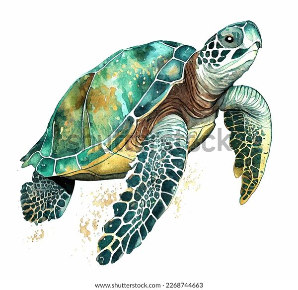 a sea turtle painted in watercolor and ink