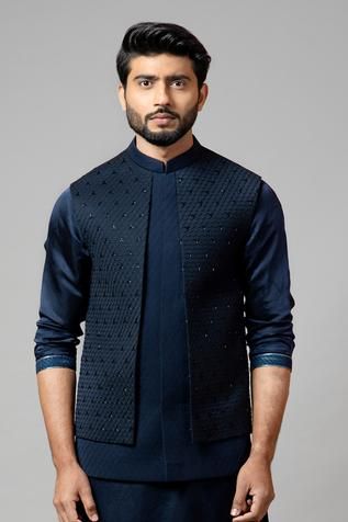 Shop for Smriti by Anju Agarwal Blue Terry Cotton Embroidered Bundi for Men Online at Aza Fashions Wasket Kurta For Men, Vase Coat With Kurta For Men, Men’s Sangeet Outfit, Jents Design Kurta With Koti, Kurta Jackets For Men, Mens Croqui, Sangeet Outfit For Groom, Engagement Dress For Groom, Indian Wedding Clothes For Men