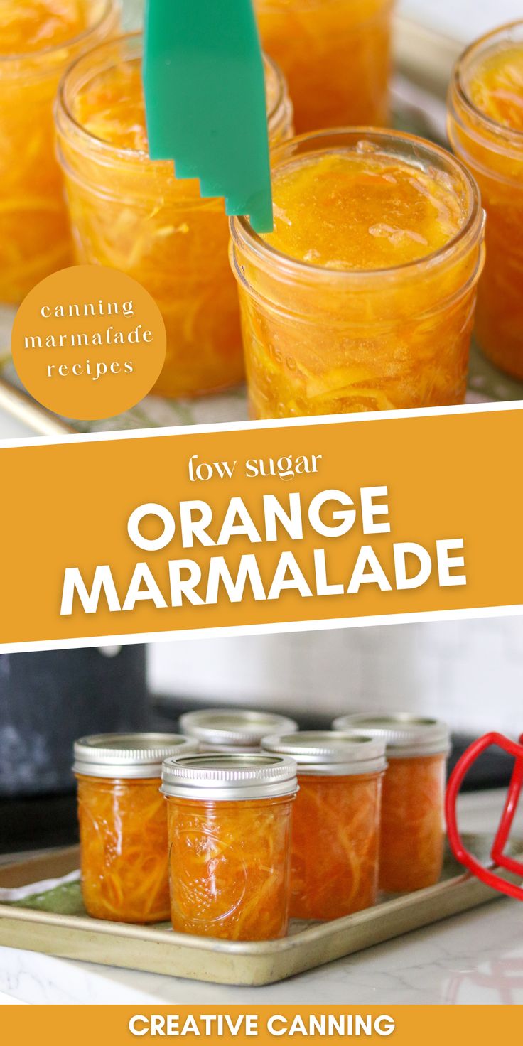 orange marmalade in jars with text overlay