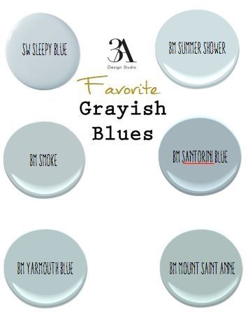 six grayish blue and white plates with the words favorite greyish blues on them