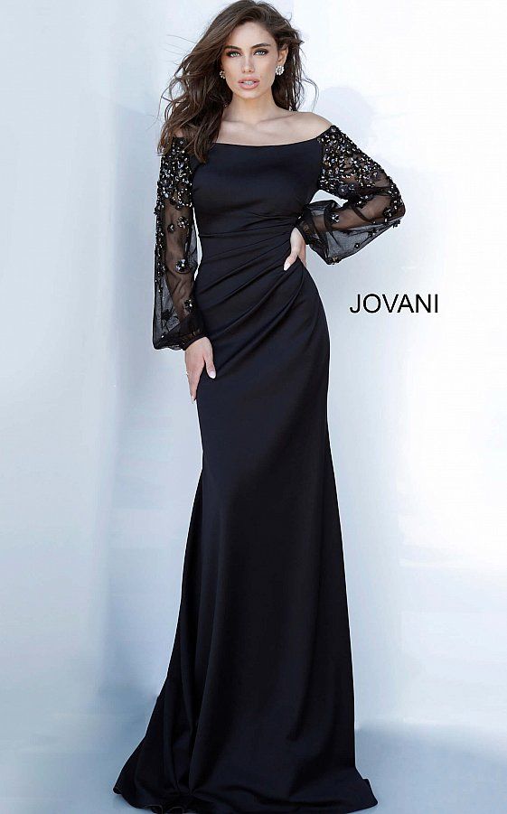 Luxury A-line Long Sleeve Dress For Formal Occasions, Luxury Maxi Dress With Illusion Neckline For Evening, Luxury 3/4 Sleeve Women's Gown, Luxury Fitted Chiffon Evening Dress, Luxury Fitted Chiffon Dress For Formal Events, Elegant Luxury Dress With 3/4 Sleeves, Elegant Dresses Long Sleeve Gowns, Luxury Formal Evening Dress With Lace Sleeves, Luxury Elegant Evening Dress For Black-tie Events