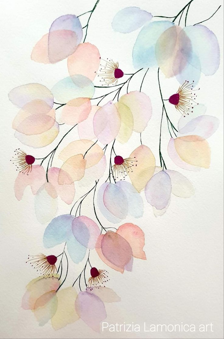 watercolor painting of pink and blue flowers on white paper by patriza lamonicica art