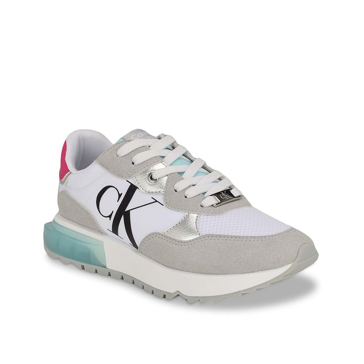 Calvin Klein-Magalee Sneaker Spruce up your sporty style with the Magalee sneaker from Calvin Klein. Multi-media upper with iconic monogram logo gives a trend-right appeal to this lace-up sneaker while the foam footbed and leather sole enhance walking comfort. Calvin Klein Outfits, Birkenstock Styles, Sneakers Grey, Active Wear Outfits, Kids Socks, Sneaker Brands, Athletic Sneakers, Monogram Logo, Sporty Style