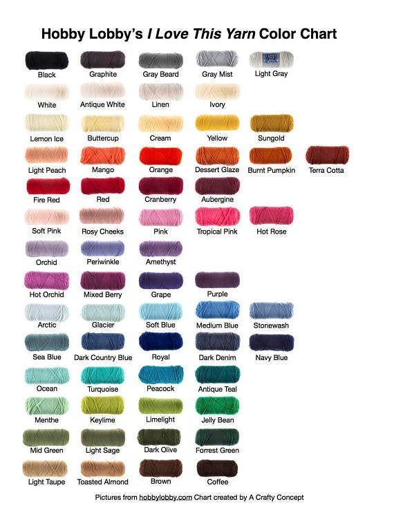 the color chart for hobby lobby's love this yarn