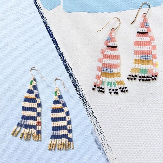 These exquisite earrings from Alice Rise are an easy and unique way to add the perfect pop of color and polish to a summery look. Pairs well with a breezy sun dress, cut offs and a tee, or just a swimsuit. Great for gifts, each comes on a lovely jewelry card. Handmade by a woman-owned business in Durham, NC14k gold ear Adjustable Gold Beaded Earrings For Beach, Gold Beaded Earrings For Beach, Beach Style Tiny Beads Earrings, Casual Beaded Beach Earrings, Handwoven Beaded Dangle Earrings For Beach, Seed Bead Tutorial, Jewelry Card, Instagram Icons, Lovely Jewellery