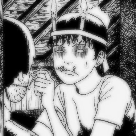 a drawing of a boy with his eyes closed while looking at something in front of him