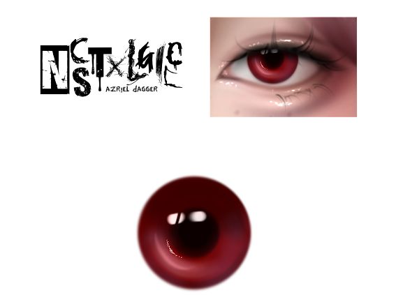 an eyeball with the words instige on it and two images of red eyes