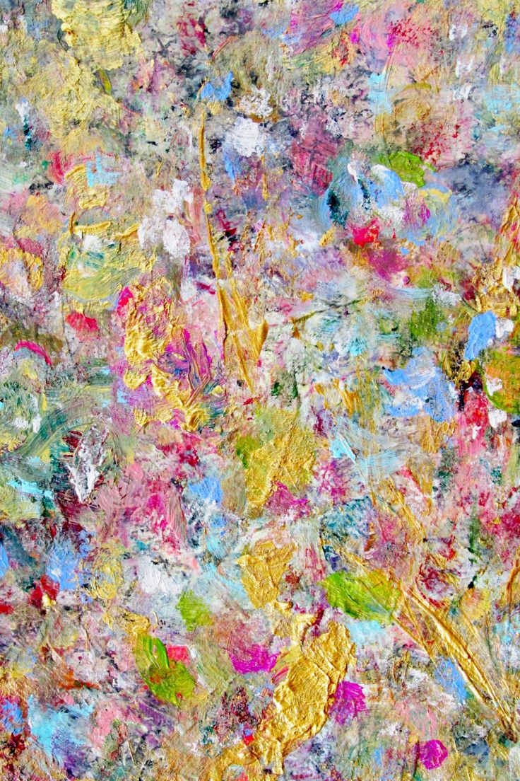 an abstract painting with lots of colors and paint splattered on it's surface