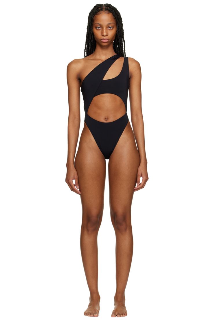 Haight: SSENSE Exclusive Black Petrus Swimsuit | SSENSE Black One-shoulder Cutout Swimwear, Black Polyamide Bodysuit For Poolside, Black One-shoulder Stretch Swimwear, Fitted One-shoulder Cutout Swimwear, One-shoulder Nylon Swimwear, One Shoulder Nylon Swimwear For Poolside, One-shoulder Nylon Swimwear For Poolside, Black One-shoulder Beachwear Bodysuit, Black One-shoulder Bodysuit For Swimming