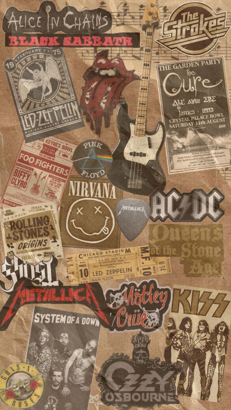 an old poster with various stickers on it