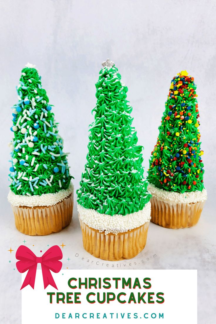 Christmas Tree Cupcakes - This is an easy, festive, and fun cupcake idea! Perfect for holiday baking! Top your favorite cupcakes with these festive cupcake toppers! See how to make Christmas Tree Cupcakes. Includes vanilla cupcakes recipe, if needed… See this DIY Christmas Tree Cupcakes and other ideas and recipes at DearCreatives.com Homemade Christmas Desserts, Awesome Birthday Cakes, Easy Christmas Cupcakes, Vegan Christmas Desserts, Halloween To Christmas, Tree Cupcakes, Ultimate Brownies, Christmas Tree Cupcakes, Easy Christmas Tree