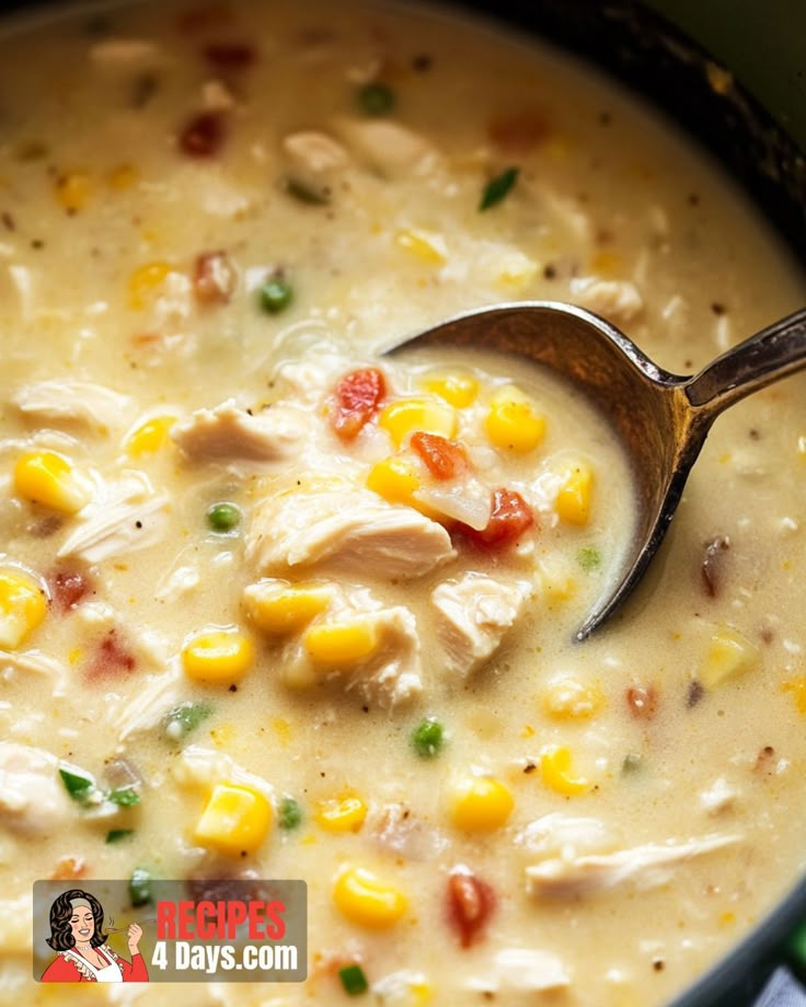 Chicken and Corn Chowder Chicken And Corn Chowder Pioneer Woman, Creamy Chicken Corn Chowder Crock Pot, Corn Chowder Without Potatoes, Chicken And Corn Chowder Crockpot, Gluten Free Chicken Corn Chowder, Chicken And Corn Soup Recipes, Chicken Chowder Recipes, Chicken Corn Chowder Soup Easy, Cheesy Chicken Corn Chowder