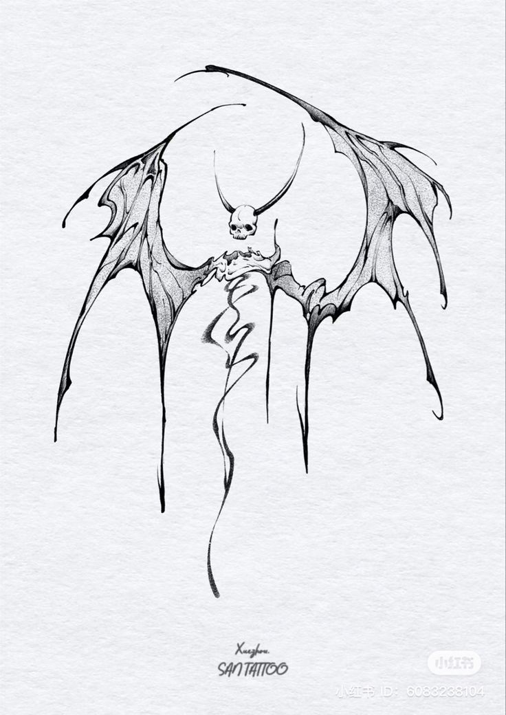 a black and white drawing of a demon