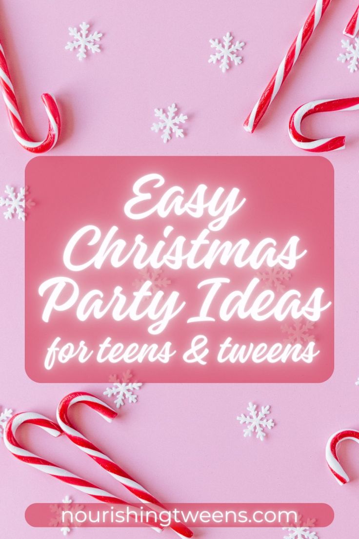 Easy Christmas Party Ideas for Teens and Tweens - Nourishing Tweens Christmas Slumber Party Ideas For Teens, Holiday Party Ideas For Teens, Teen Christmas Party Decorations, What To Do At A Christmas Party, Teen Xmas Party Ideas, Cheerleader Christmas Party, Christmas Activities For Teenagers, Christmas Party For Teens Ideas, Girls Xmas Party Ideas