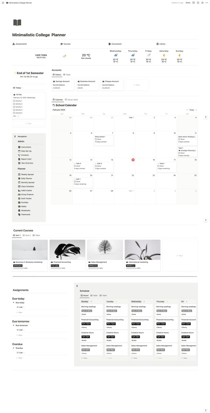 Notion Planner for students template | Notion College Planner template | study planner | freeprintableweeklymenuplanner #plannerinspiration #monthlyplannerpages #budgetplannerblogplanner🚀. Minimalist Notion Template Student, Notion Classes Schedule, Notion Aesthetic Minimalist, Class Schedule Notion, College Notion Template, Notion Study Planner, Study Minimalist, Notion Weekly Planner, Student Notion Template