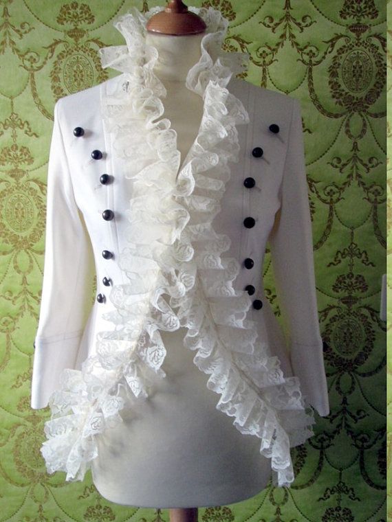 Alexander Mcqueen inspired Lace ruffle trim tailcoat by Rabiosa Steampunk Outfits, Military Style Jackets, Victorian Clothing, Dressed To The Nines, Steampunk Clothing, Jennifer Hudson, Fantasy Dress, Blouse Diy, Military Style