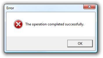 the operation completed successfully screen shot with an error message in windows 7 and vista 10