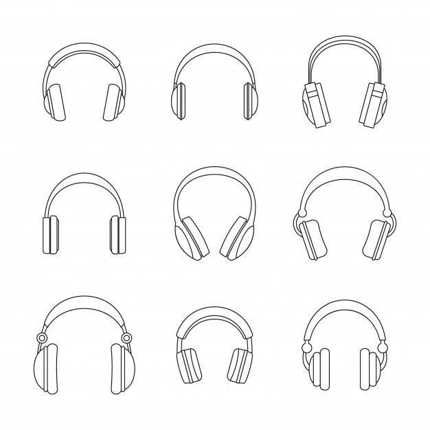 headphones are shown in different positions and sizes