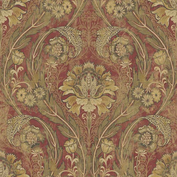 an intricately designed wallpaper in red and gold