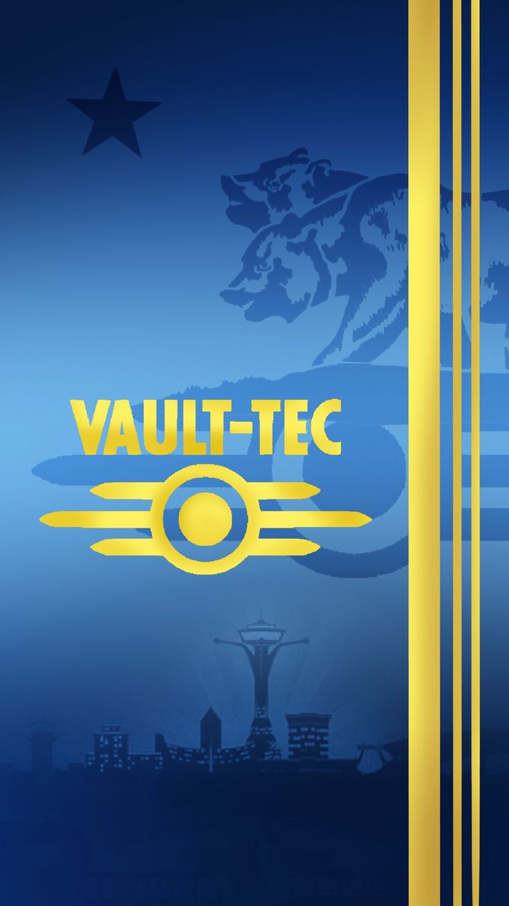 the logo for vault - tec is shown on a blue background with gold stripes