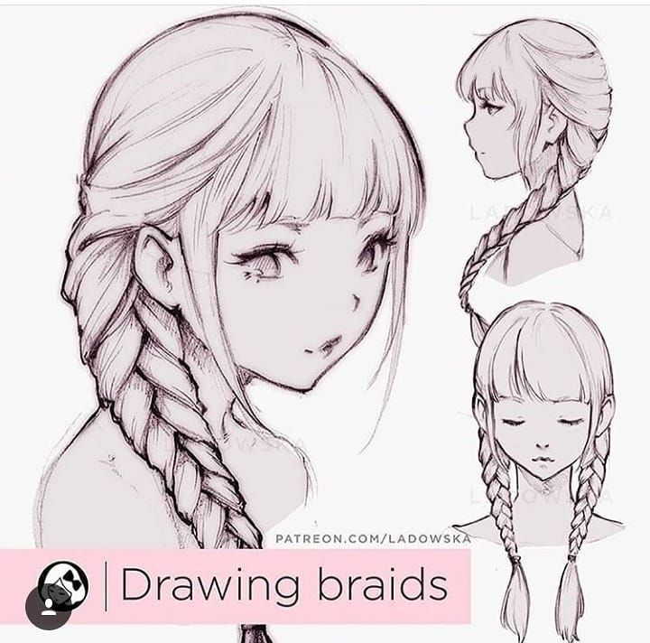 Anime Art Reference/Tutorials on Instagram: “Follow @arttoolbook for more! Hey guys! Be sure and check out this tutorial on how to draw braids by @ladowska and don't forget to follow…” Drawing Hair Braid, Hair References Drawing, Anime Braids, Draw Braids, Easy Manga, Braids Drawing, Guys References, Manga Guys, How To Draw Braids