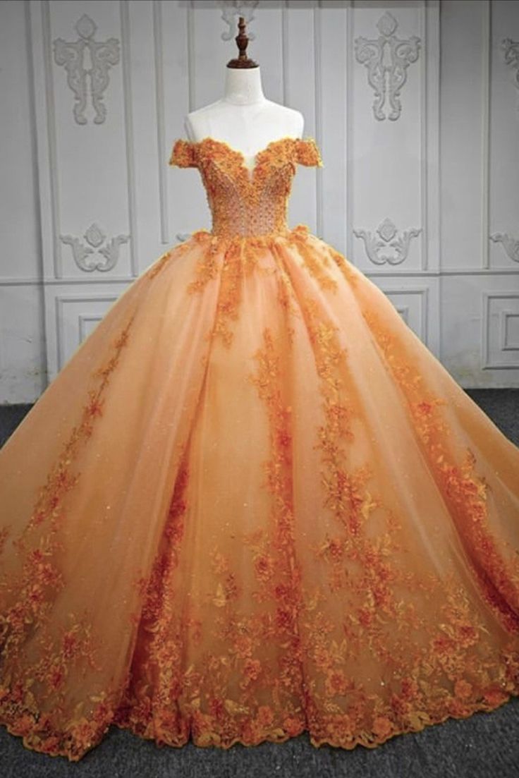 Orange Ball Gown 15 Dress Light Orange Quinceanera Dresses, Orange 15 Dresses Quinceanera, Orange Sweet 16 Dresses, Orange Royal Dress, Orange Theme Quinceanera, Orange Quinceanera Dresses Mexican, Light Orange Wedding Dress, Orange Gown Aesthetic, Burnt Orange Quinceanera Dress