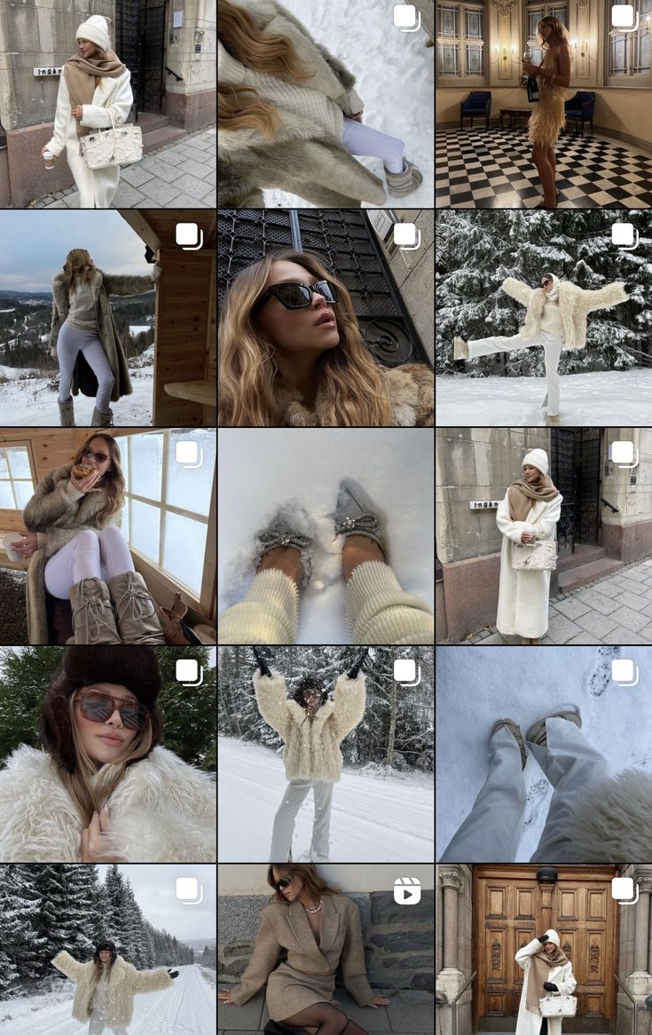 the collage shows many different images of women in winter clothing