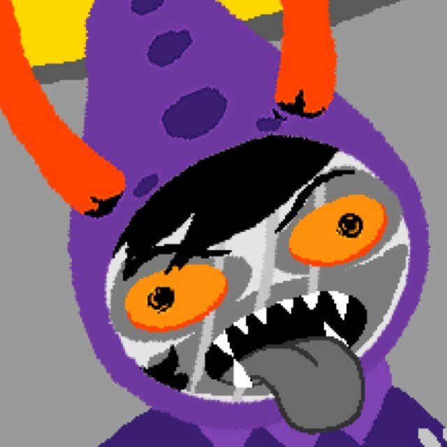 an image of a cartoon character with big eyes and orange hair, wearing a purple outfit