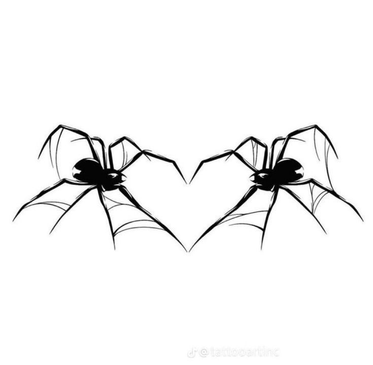 two black widows facing each other in the shape of a heart