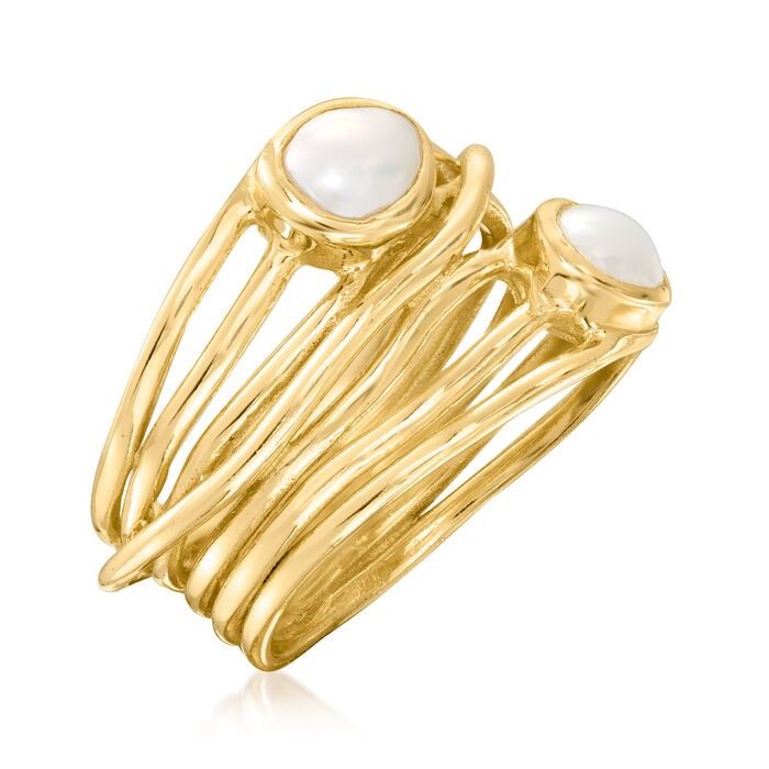 Polish off your favorite ensembles with this ultra-chic statement! Crafted in polished 18kt yellow gold over sterling silver, this organic highway ring is adorned with two 5x7mm cultured freshwater semi-baroque pearls. 5/8" wide 18K over Sterling White pearl highway ring Choice of sizes-5,6,7,8,9 and 10 Gift Box Mothers Cookies, Simply Noelle, Pearl Birthstone, Grit And Grace, Ring Pearl, Southwest Jewelry, Italian Jewelry, Chain Extenders, Anklet Bracelet