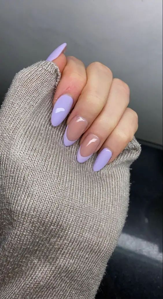 Almond Purple Nails, Lavender Nail Ideas, Lavender Nail Designs, Bridal Shower Nails, Shower Nails, Nail Designs For Spring, Light Purple Nails, Purple Tips, Purple Acrylic Nails