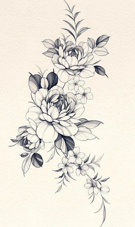 a black and white drawing of flowers