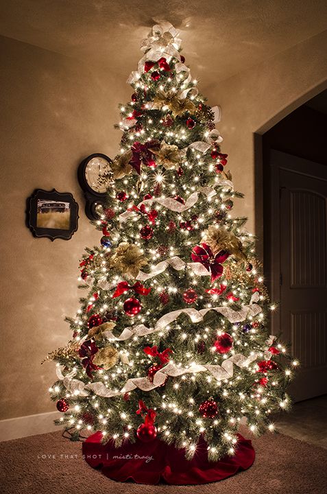 a decorated christmas tree with lights and ornaments